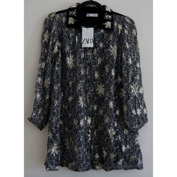 Zara Girl's Sz 11-12 Black/Gold Embellished Velvet Button Down Party Dress - Picture 1 of 12